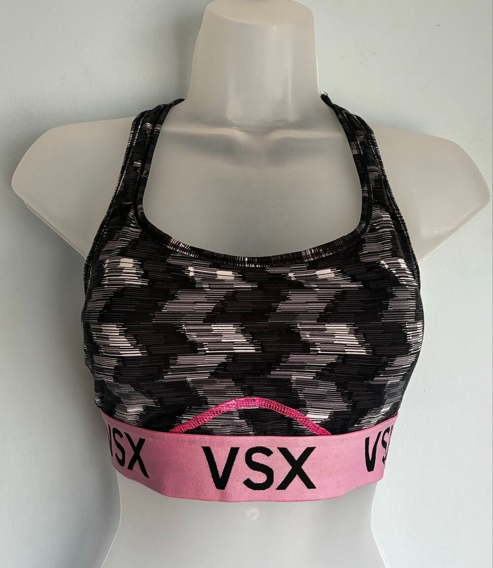 Victoria's Secret VSX Sports Bra Pullover Black White Pink Medium